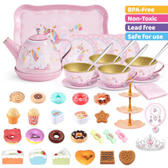 iAOVUEBY Tea Party Set cups and saucers – smooth-edged, easy for little hands to handle.