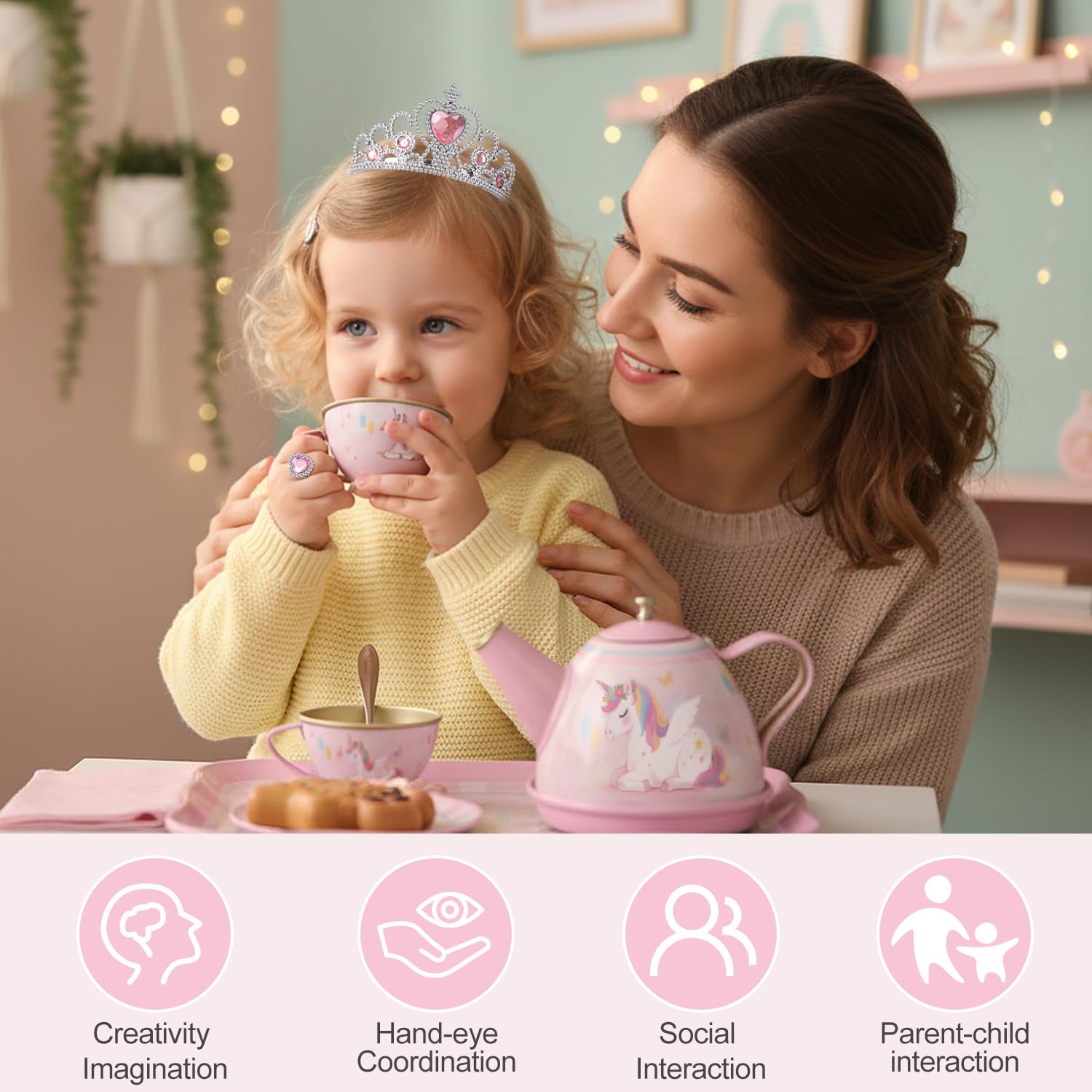 iAOVUEBY Tea Party Set jewelry accessories – crowns and jewelry spark creative dress-up.