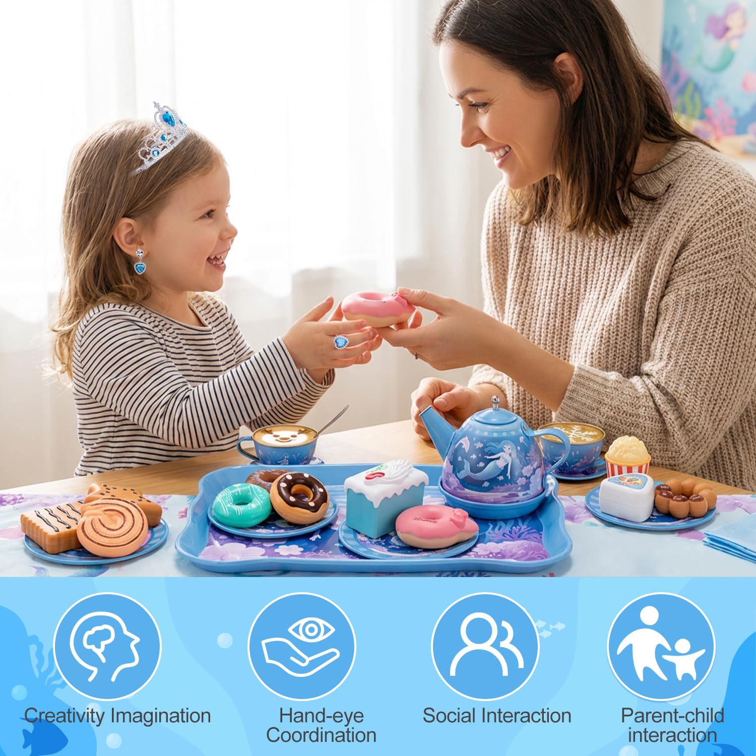 iaovueby tea party set jewelry collection crown necklace bracelet for dress-up play