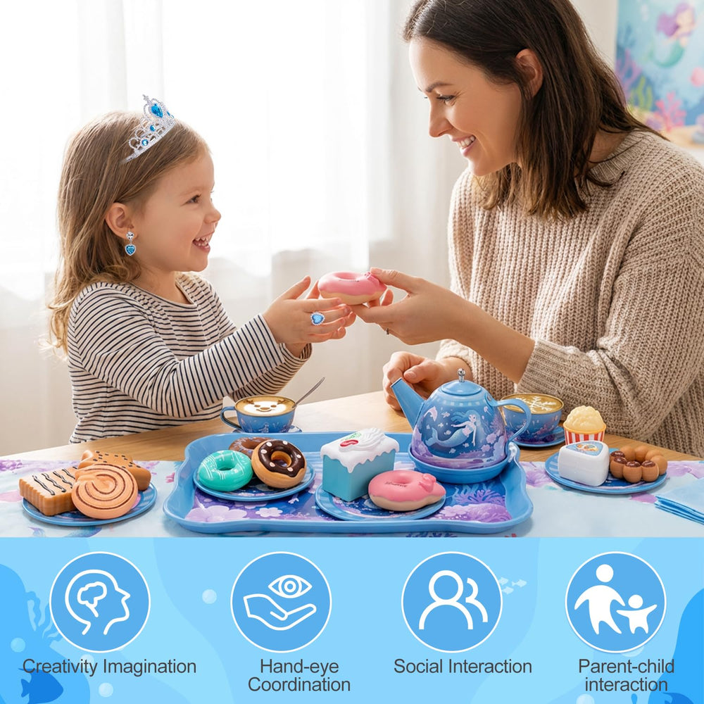 iaovueby tea party set jewelry collection crown necklace bracelet for dress-up play