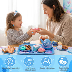 iaovueby tea party set jewelry collection crown necklace bracelet for dress-up play