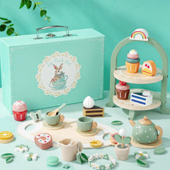 iAOVUEBY wooden tea set serving tray invites organized pretend tea time.