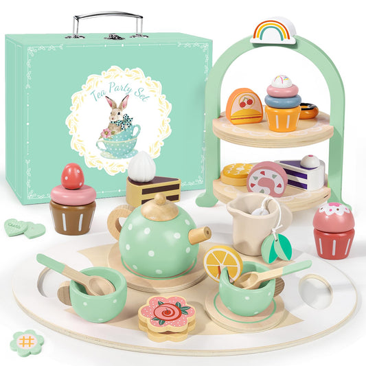 iAOVUEBY wooden tea set teapot fuels imaginative play for kids.