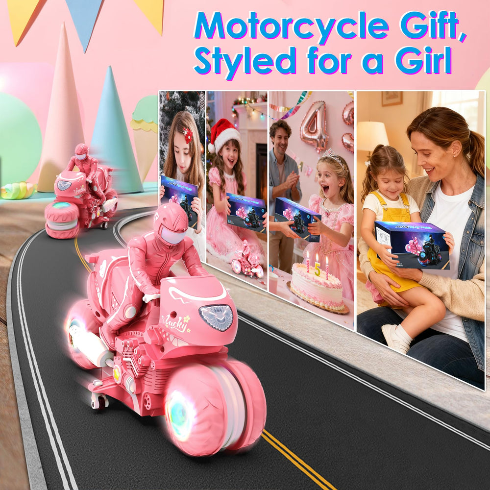 iappadore pink RC motorcycle ideal gift for girls aged 4-12 and holidays