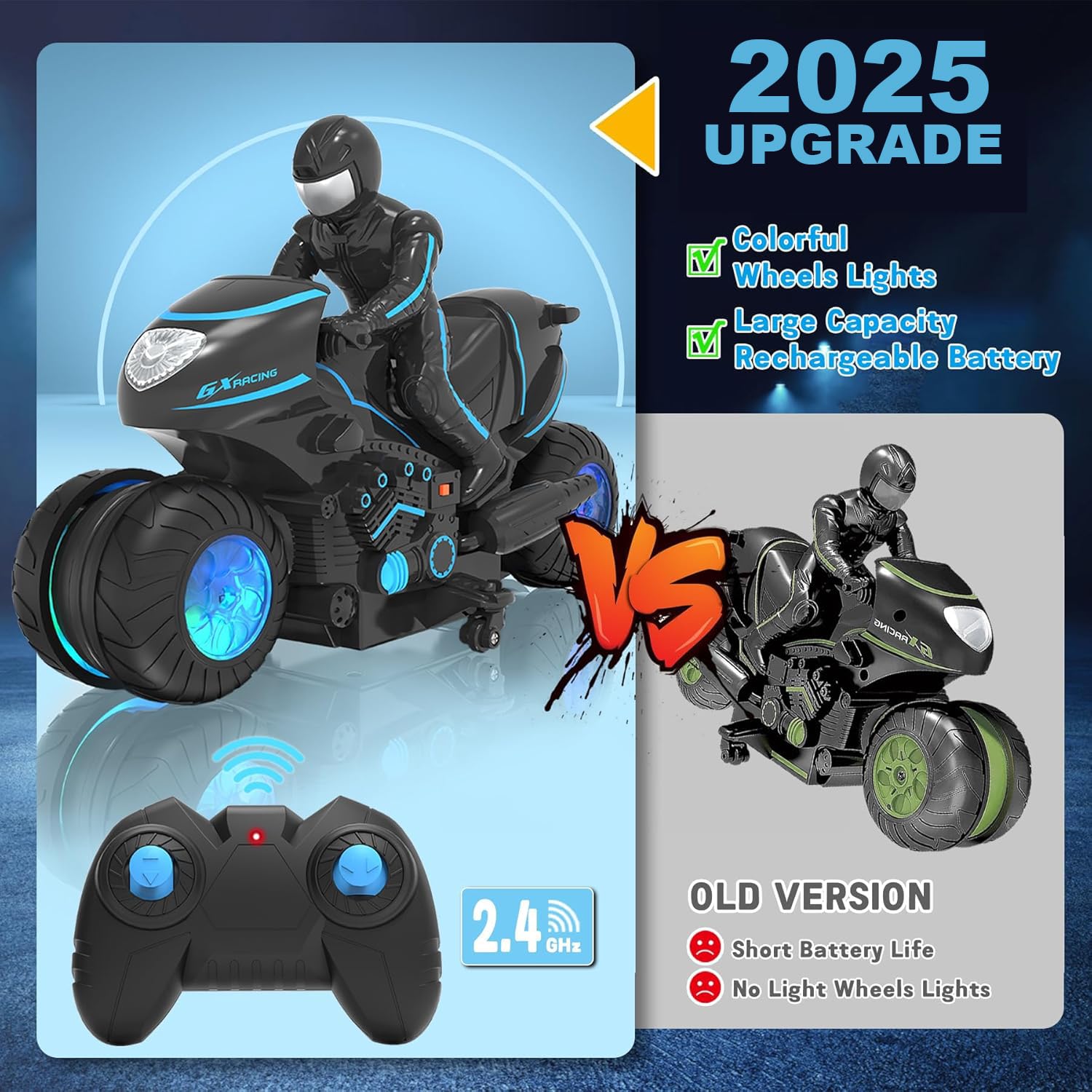 iappadore RC Motorcycle shows 360-degree spin for agile stunts