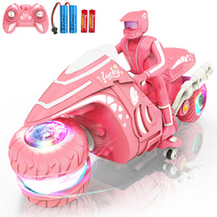 iappadore RC motorcycle pink body with rgb wheels for vibrant night rides