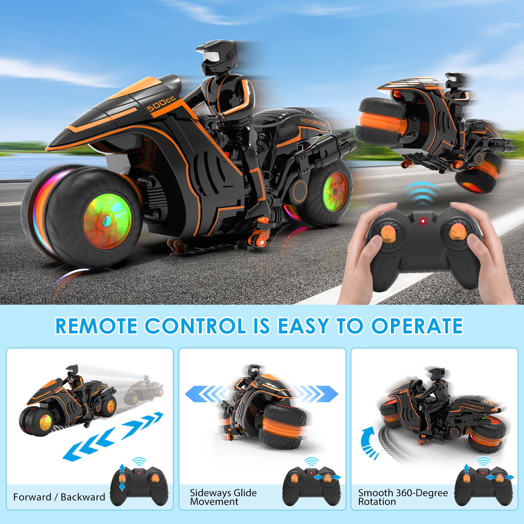 iappadore remote-control motorcycle 360-degree spins for dynamic stunts.
