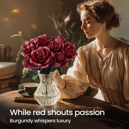 iATOM 12-pcs burgundy roses kit highlighting color depth for elegant decor