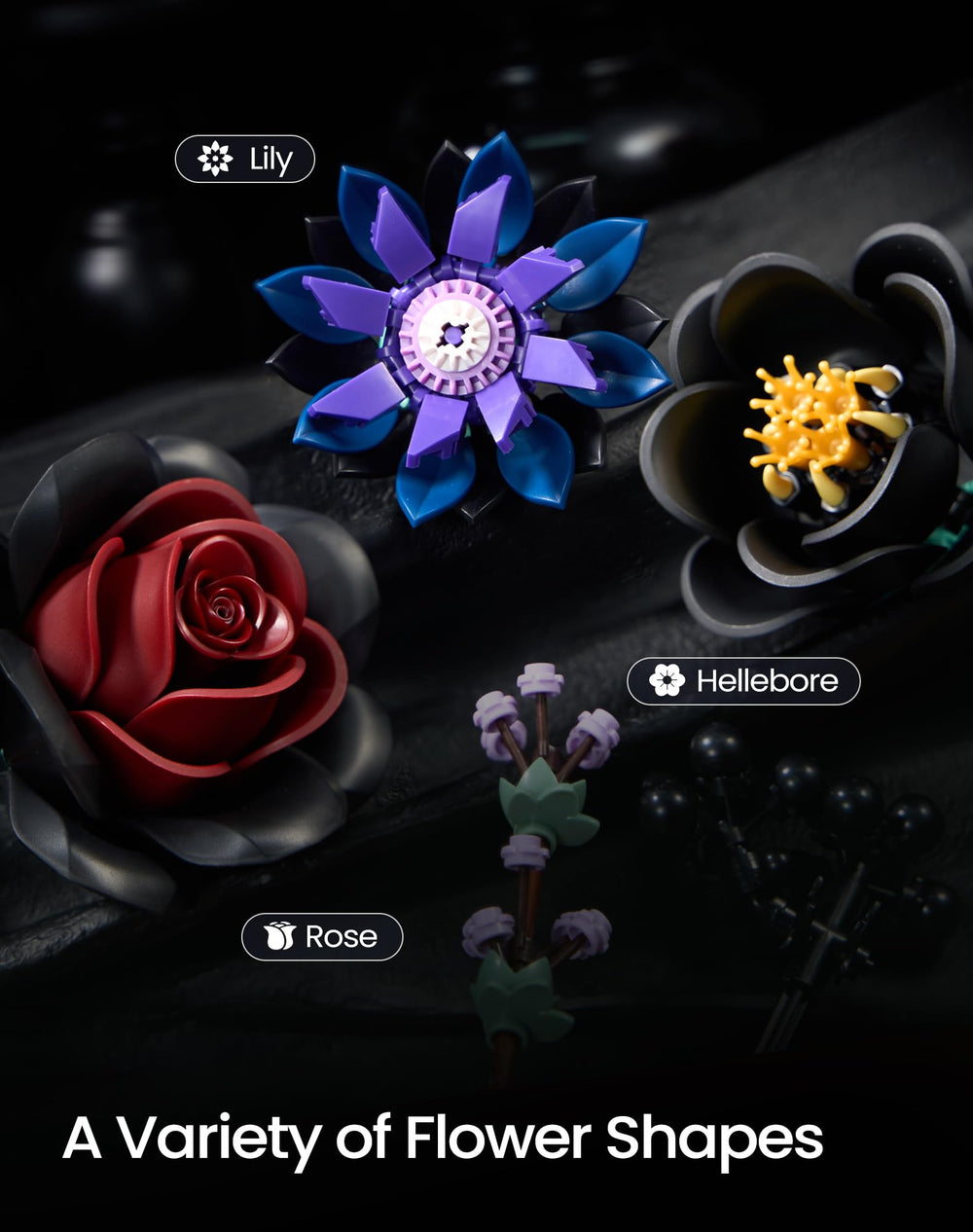 iATOM adjustable stems and removable petals enable flexible personalized arrangements