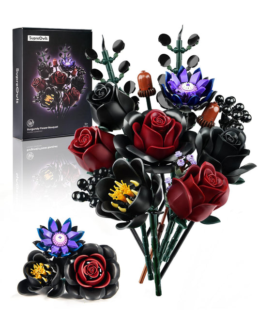 iATOM black burgundy rose bouquet assembly as a dramatic gothic centerpiece