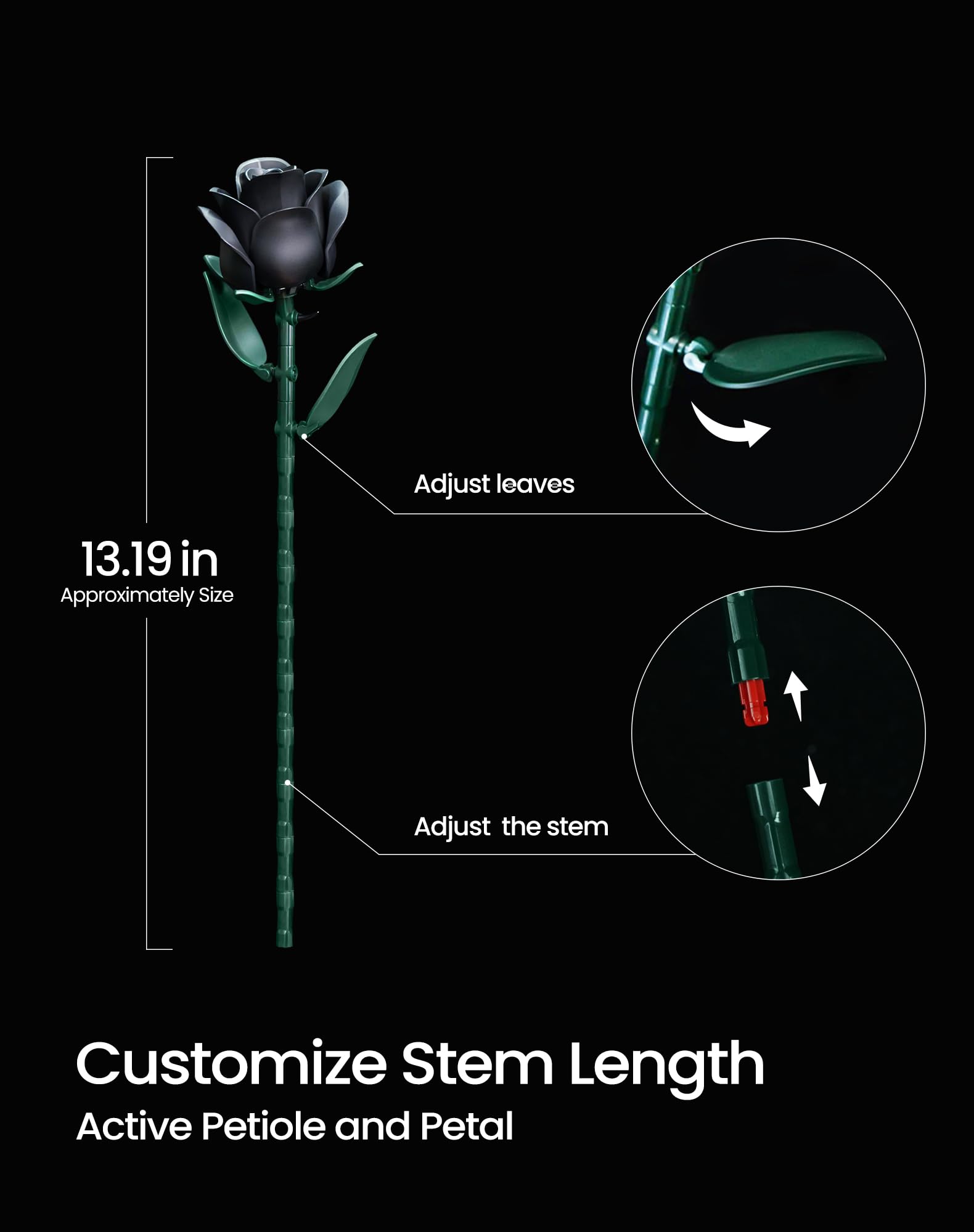 iATOM bouquet stems are adjustable to fit various vases and arrangements