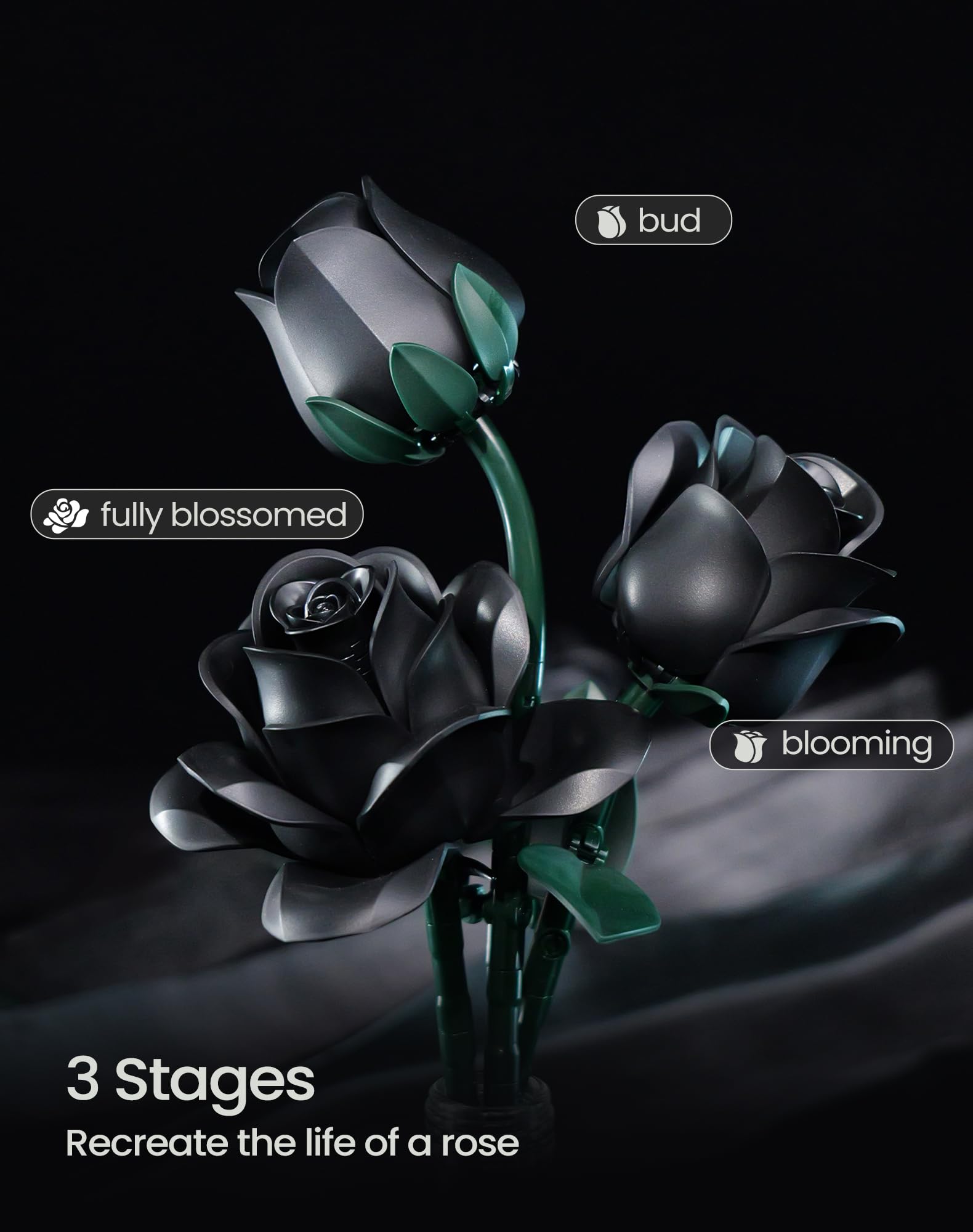 iATOM black rose bouquet is made of durable ABS plastic that lasts without fading