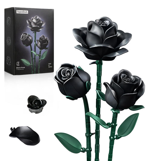 iATOM Black Roses Building Set bud stage for elegant gothic decor