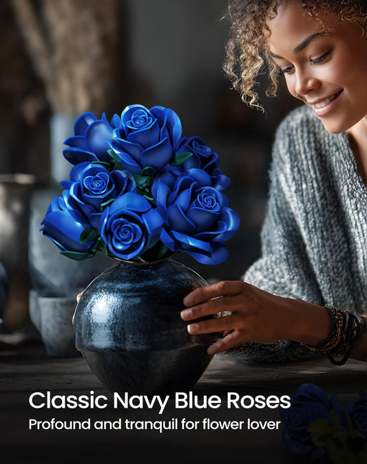 iATOM blue rose with swingable petals for versatile display options