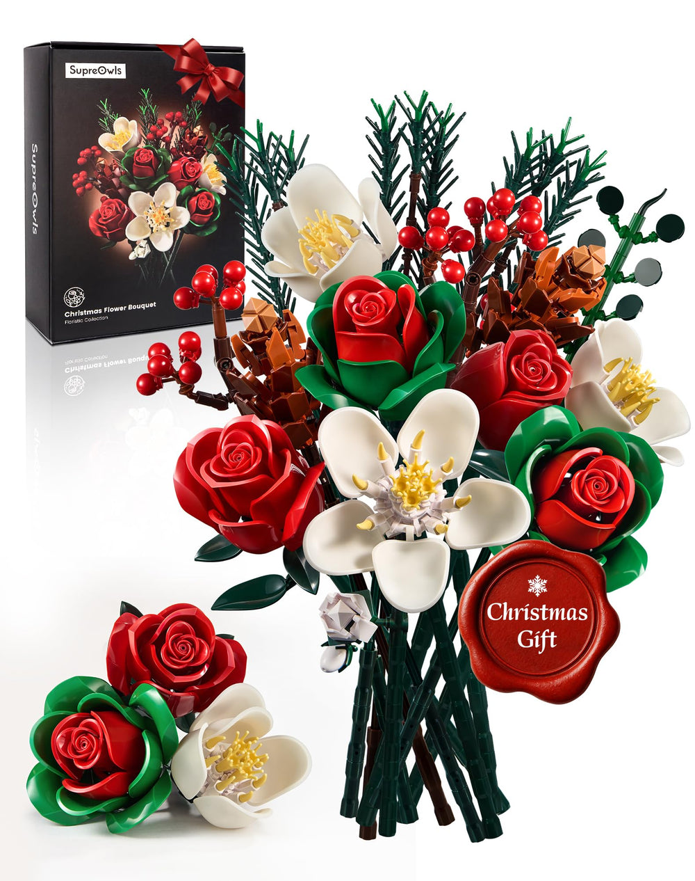 iATOM Christmas Flower Bouquet Building Set presents a festive rose centerpiece for home decor