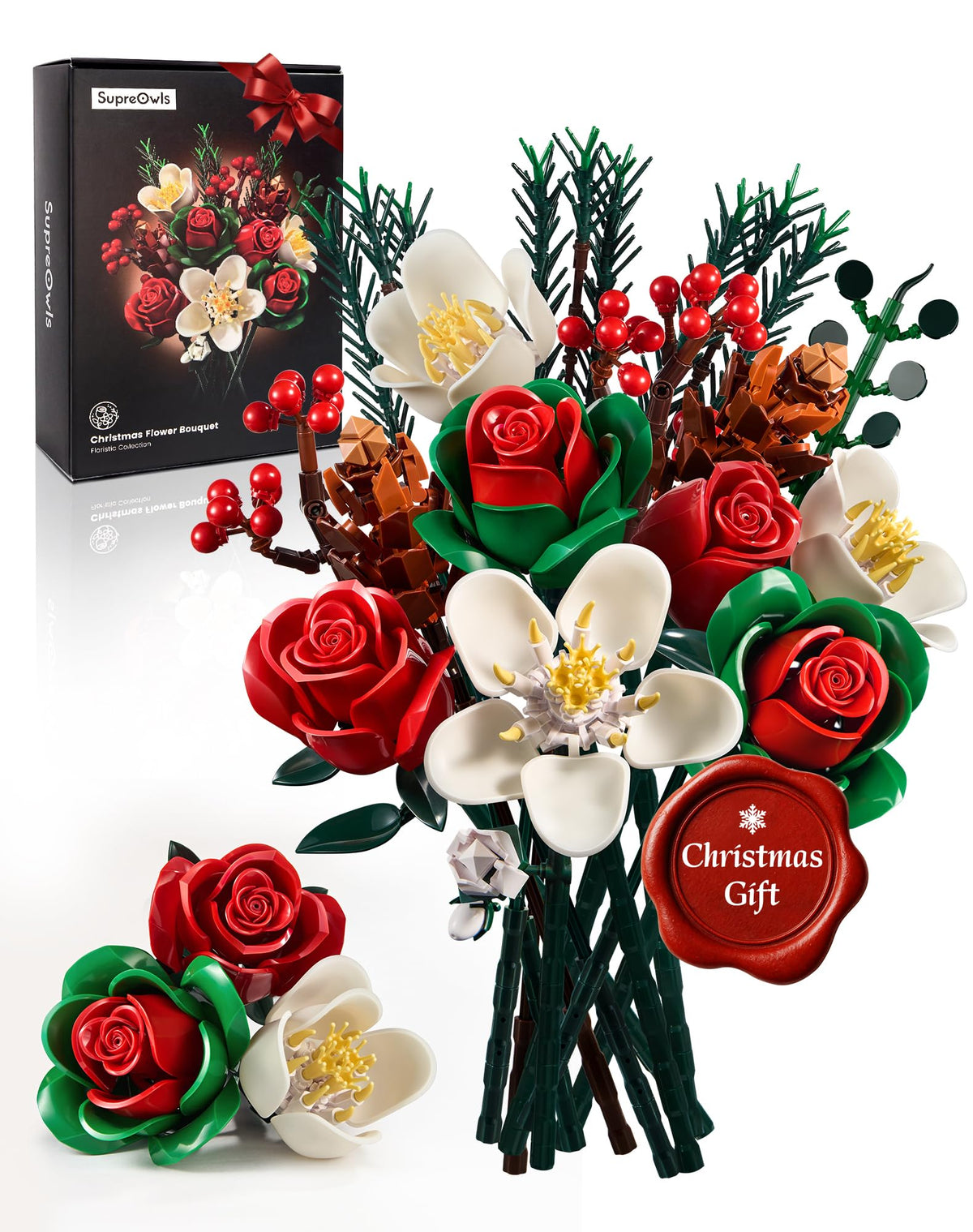 iATOM Christmas Flower Bouquet Building Set presents a festive rose centerpiece for home decor