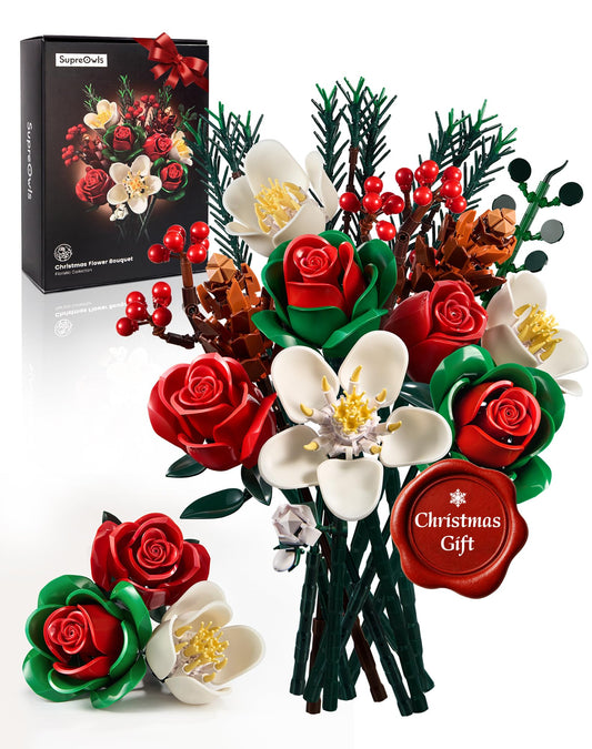 iATOM Christmas Flower Bouquet Building Set presents a festive rose centerpiece for home decor