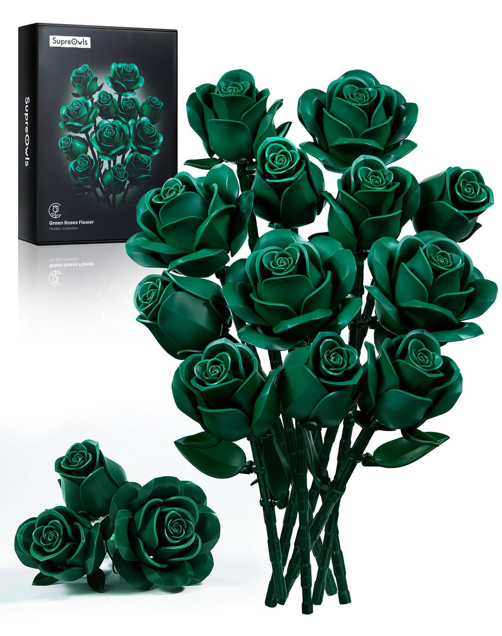 iATOM Green Rose Bouquet building set assembly shows a realistic, easy-to-build centerpiece