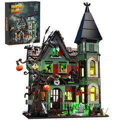iATOM Haunted House lights illuminate a spooky display for Halloween decor.