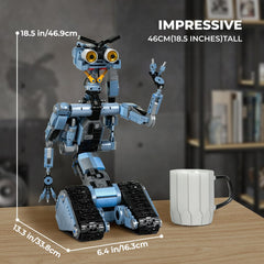 iATOM Johnny 5 figure in action pose showcases lifelike movement and dynamic display potential