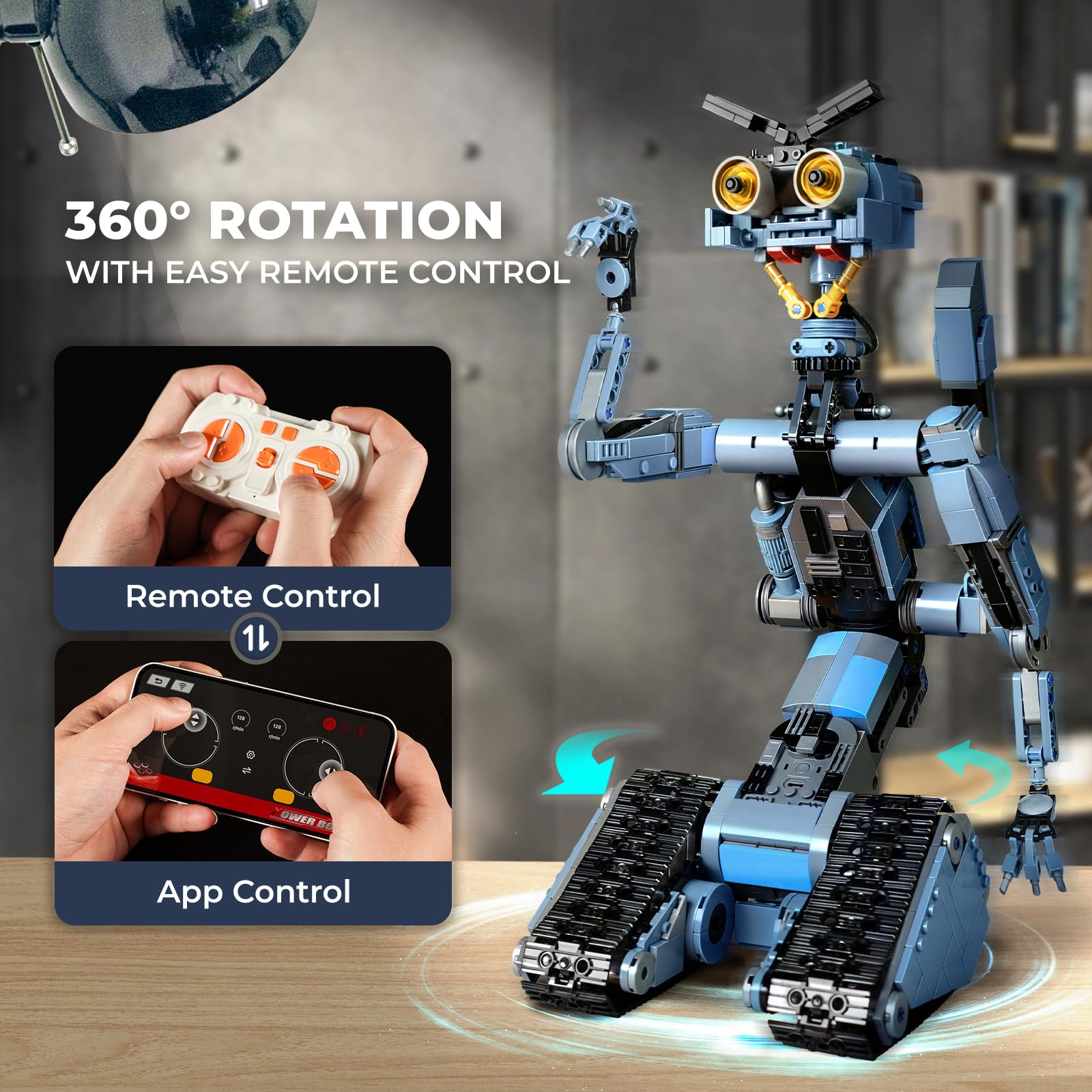 iATOM Johnny 5 building set image with assembly steps and instructions for guided construction