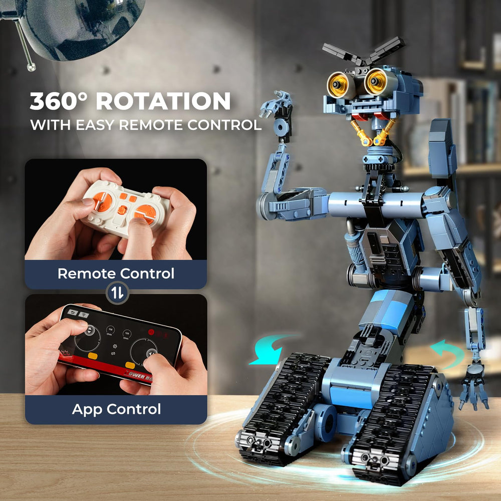 iATOM Johnny 5 building set image with assembly steps and instructions for guided construction