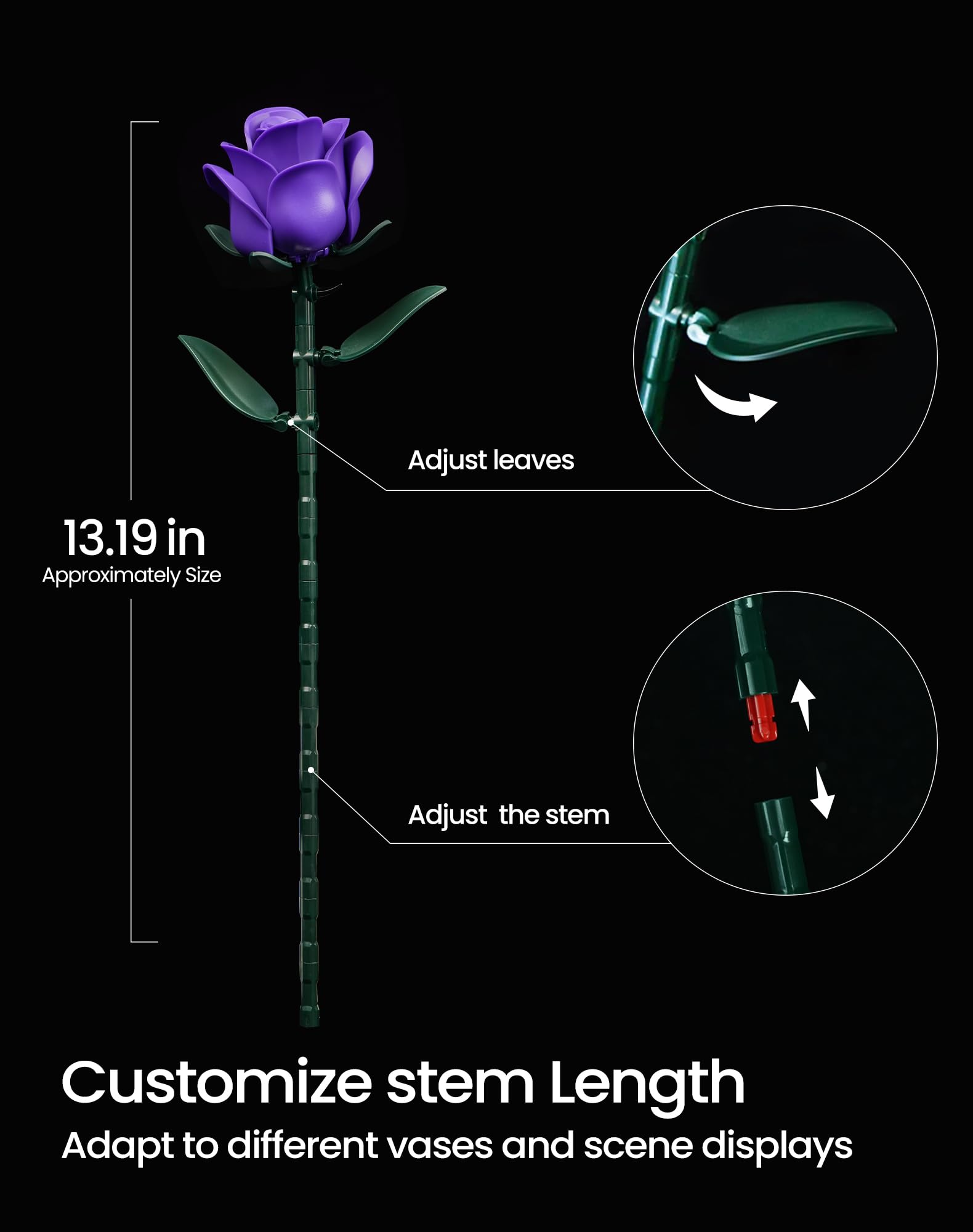 iATOM Purple Rose Bouquet Building Set core made of die-cast for a neat finish