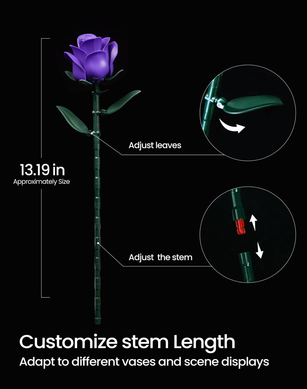 iATOM Purple Rose Bouquet Building Set core made of die-cast for a neat finish