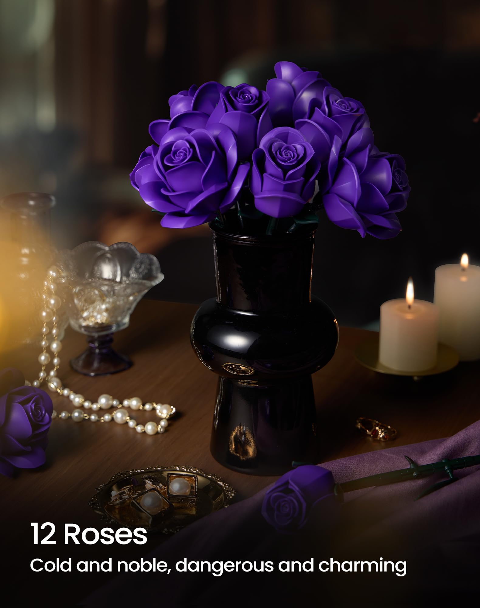 iATOM Purple Rose Bouquet Building Set with precise parts for easy, efficient assembly