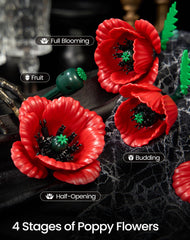 iATOM Red Poppy Bouquet features adjustable green stems to fit various vases.