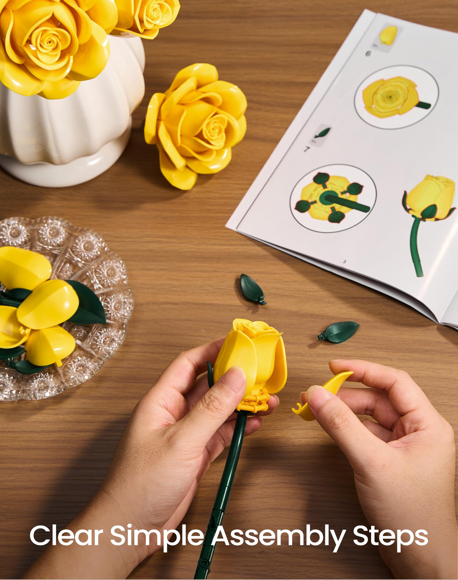 iATOM Yellow Rose Bouquet maintenance-free alternative to real flowers for indoor spaces.