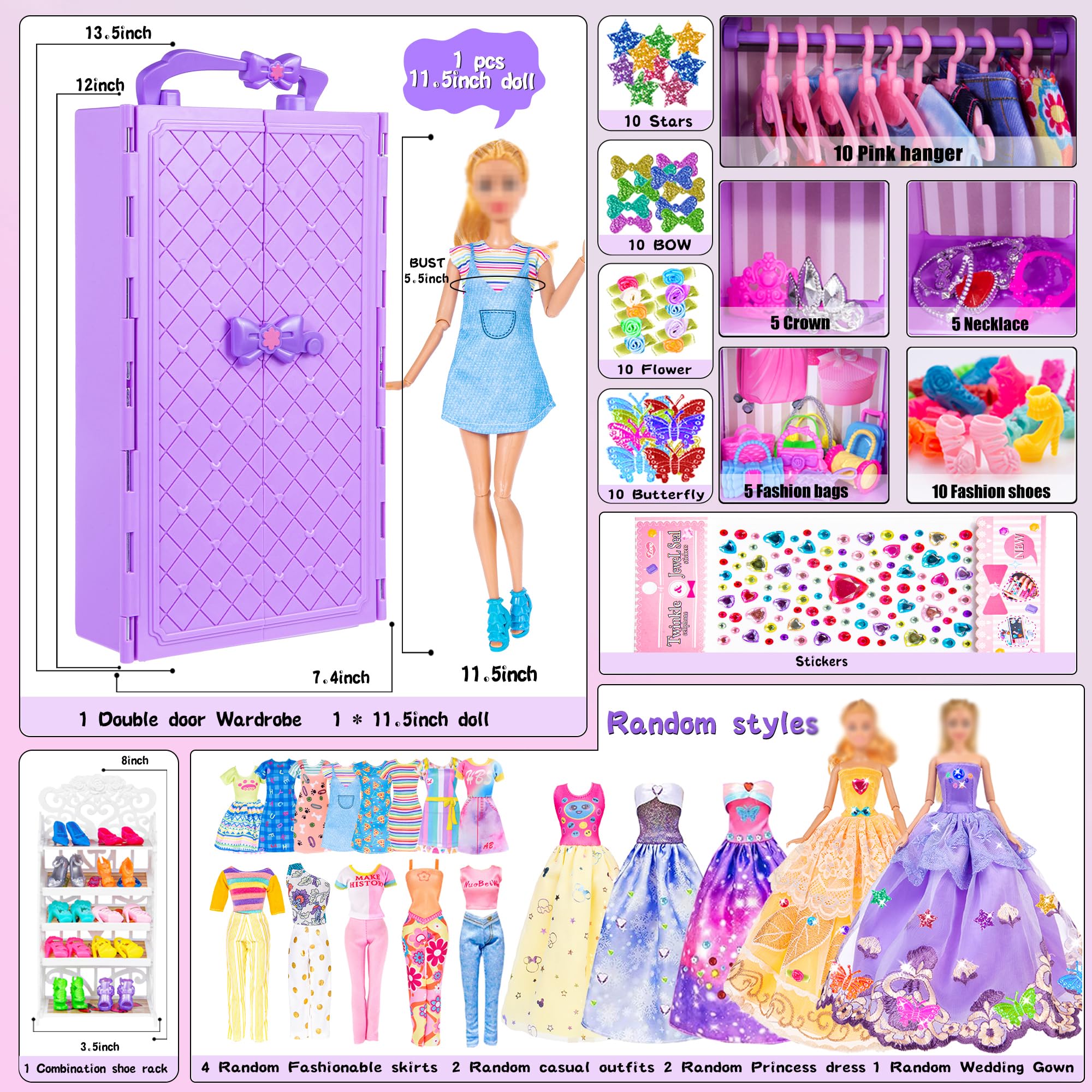 iBayda doll closet with shoes rack and hanging space for outfits