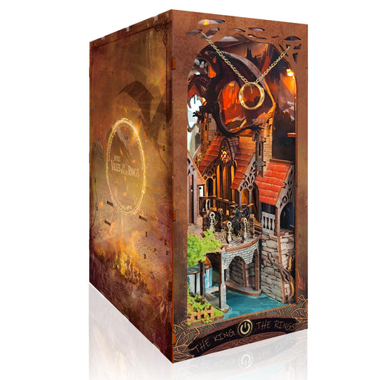 IBOHEYE Book Nook Kit assembly scene showcases intricate details for a standout shelf display.