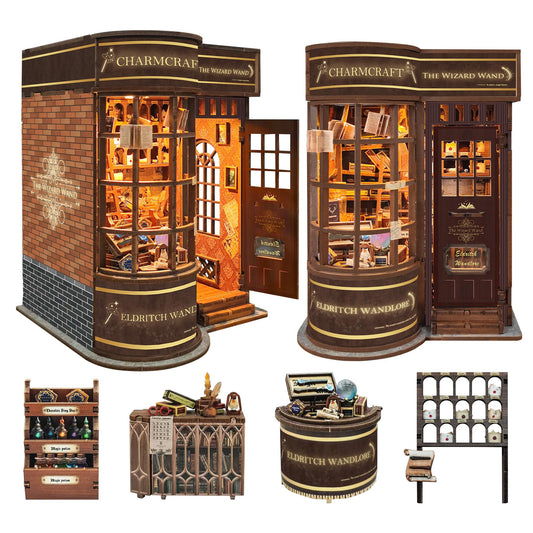 IBOHEYE DIY Book Nook Kit wand shop exterior, a charming shelf decor focal point.