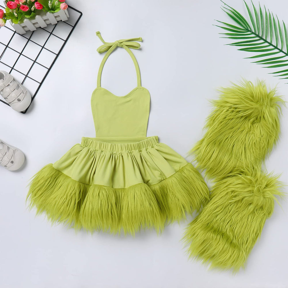 IBTOM CASTLE green backless halter Santa jumpsuit designed for easy diaper changes.
