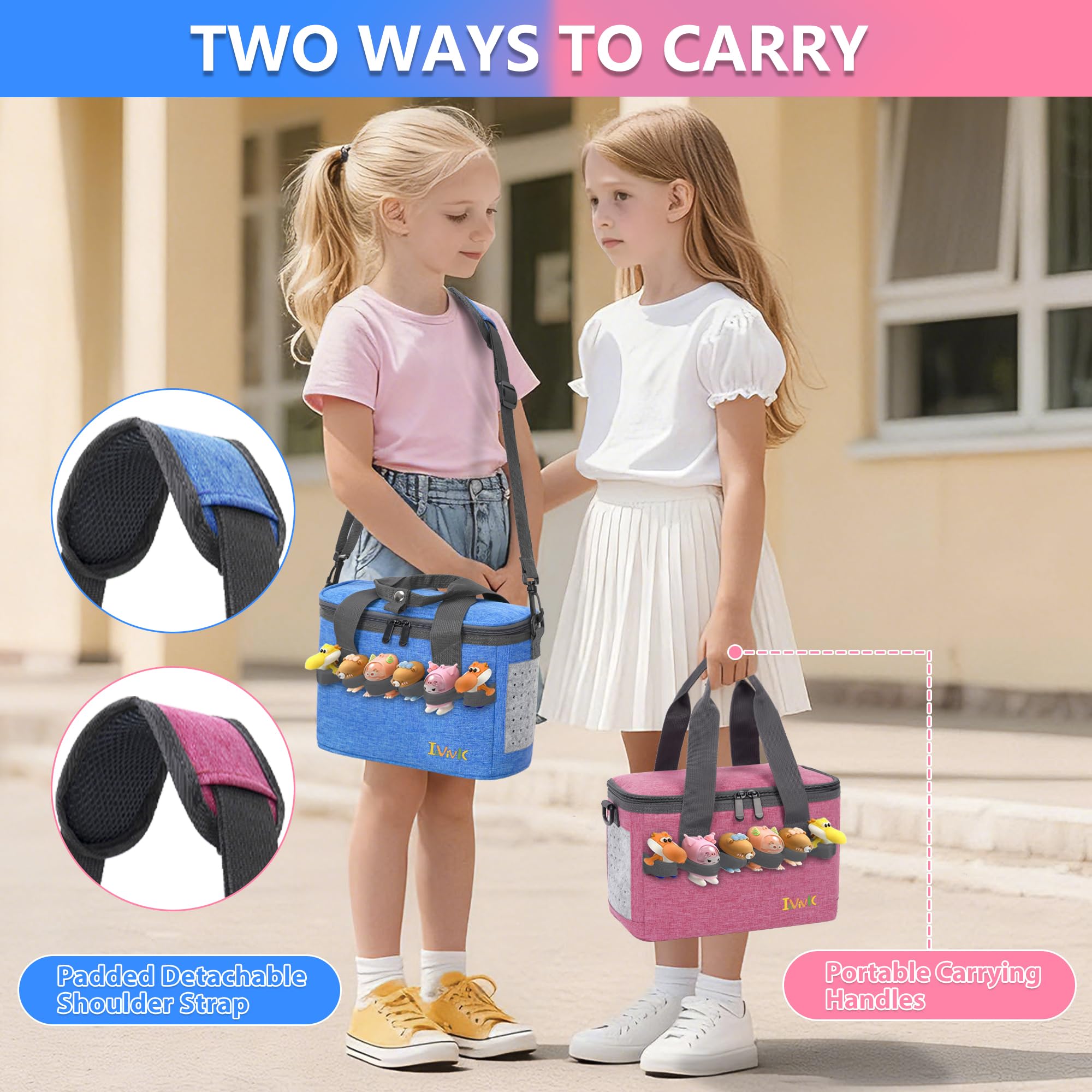 IBVIVIC Toniebox carrying case blue stands neatly on shelves at home