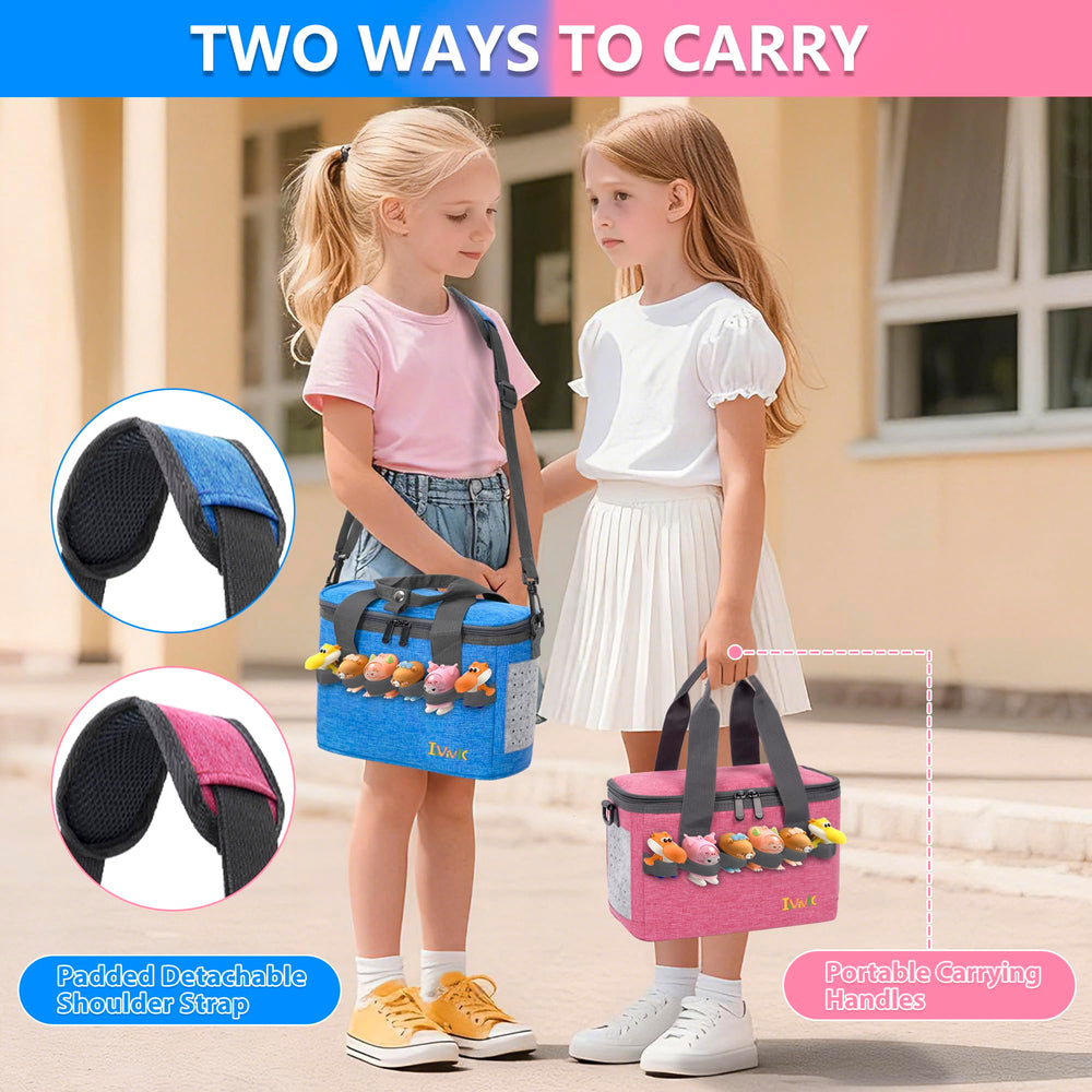 IBVIVIC Toniebox carrying case blue stands neatly on shelves at home