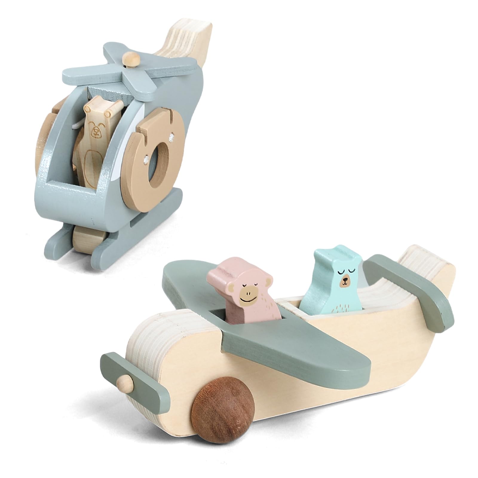ibwaae wooden airplane toys set front view highlights safe beech wood design