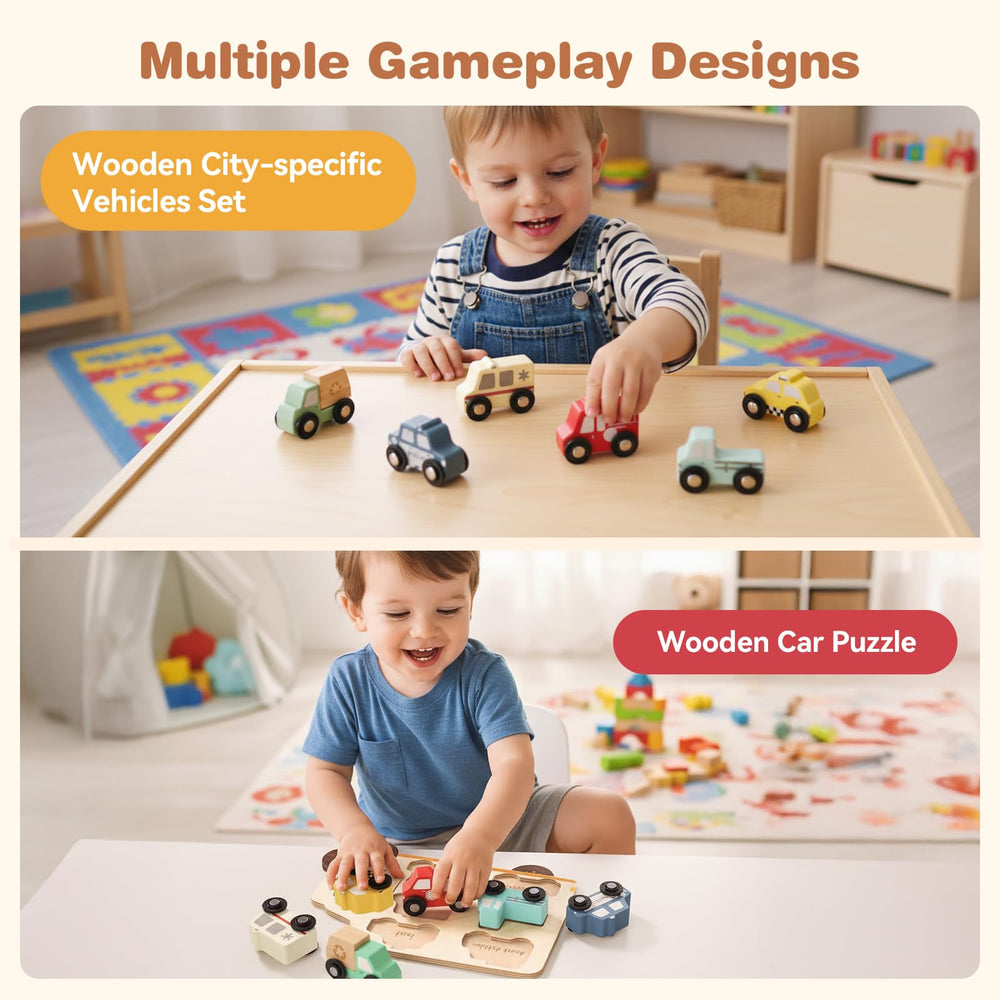 ibwaae wooden cars back view set: wheels roll smoothly for long-lasting motion and play value.