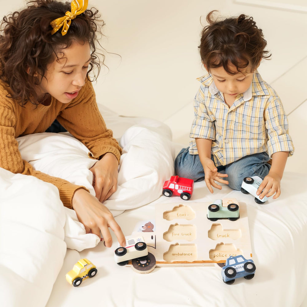 ibwaae wooden cars fire engine: bright colors spark storytelling and coordinate development.