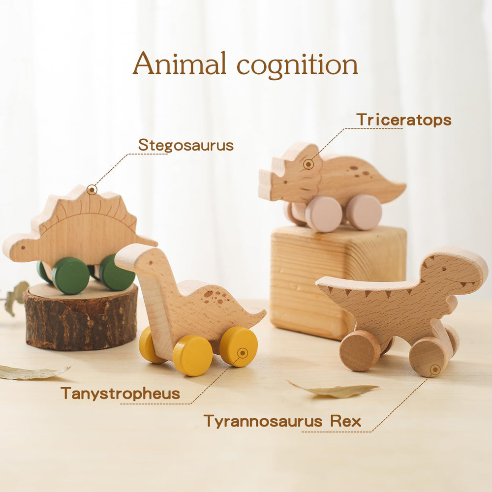 Ibwaae wooden dinosaur car smooth surface for safe baby handling.