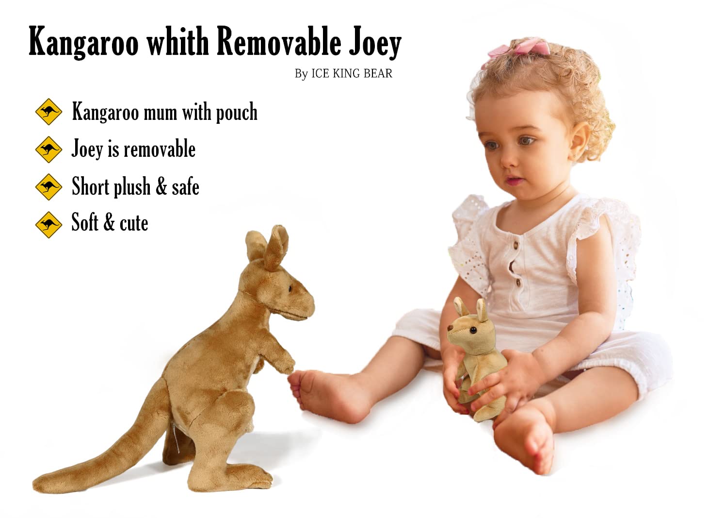 Ice King Bear Kangaroo with removable joey for interactive, cuddle-friendly play.