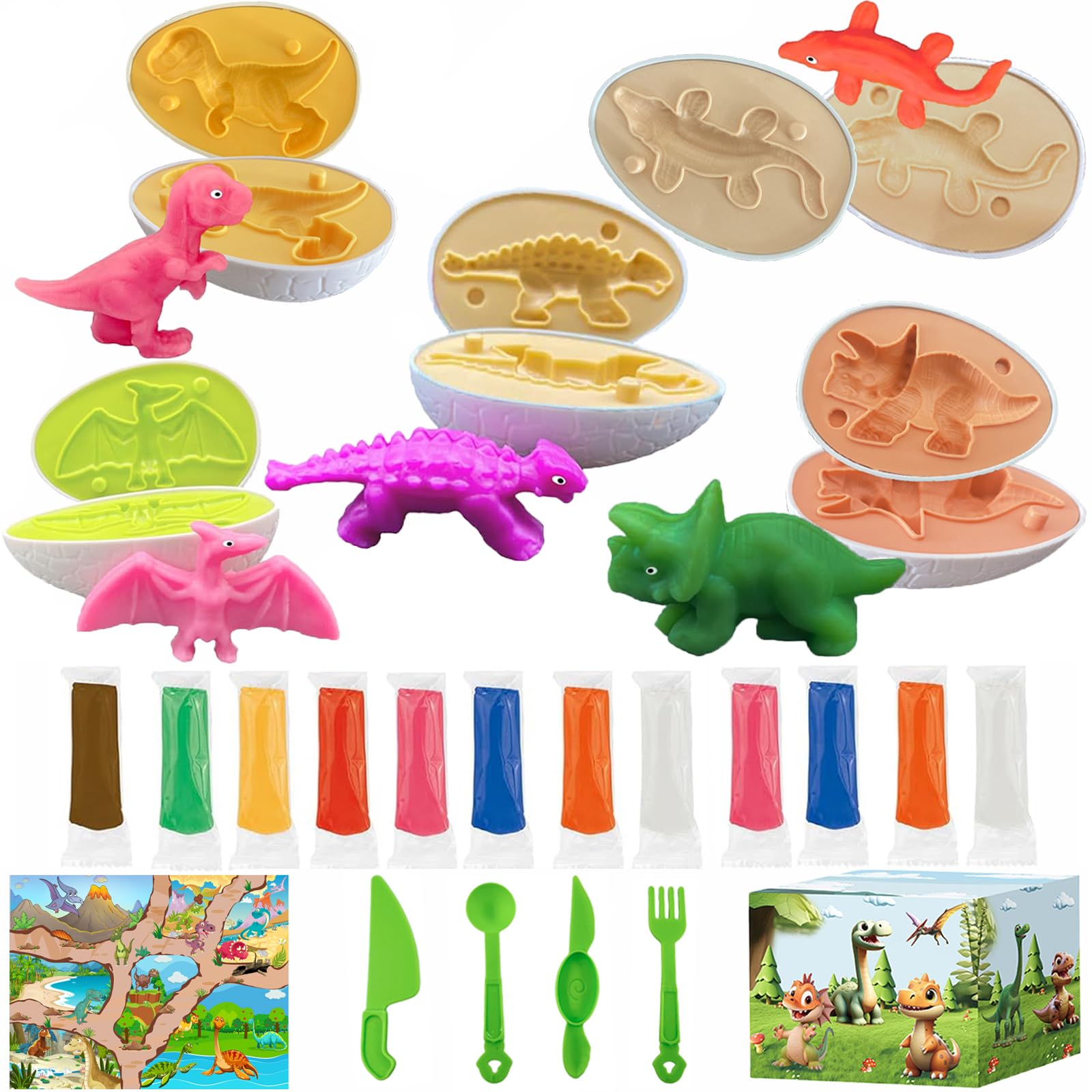 Iceacrin dinosaur eggs set; colorful molds enhance imaginative play and fine motor skills.