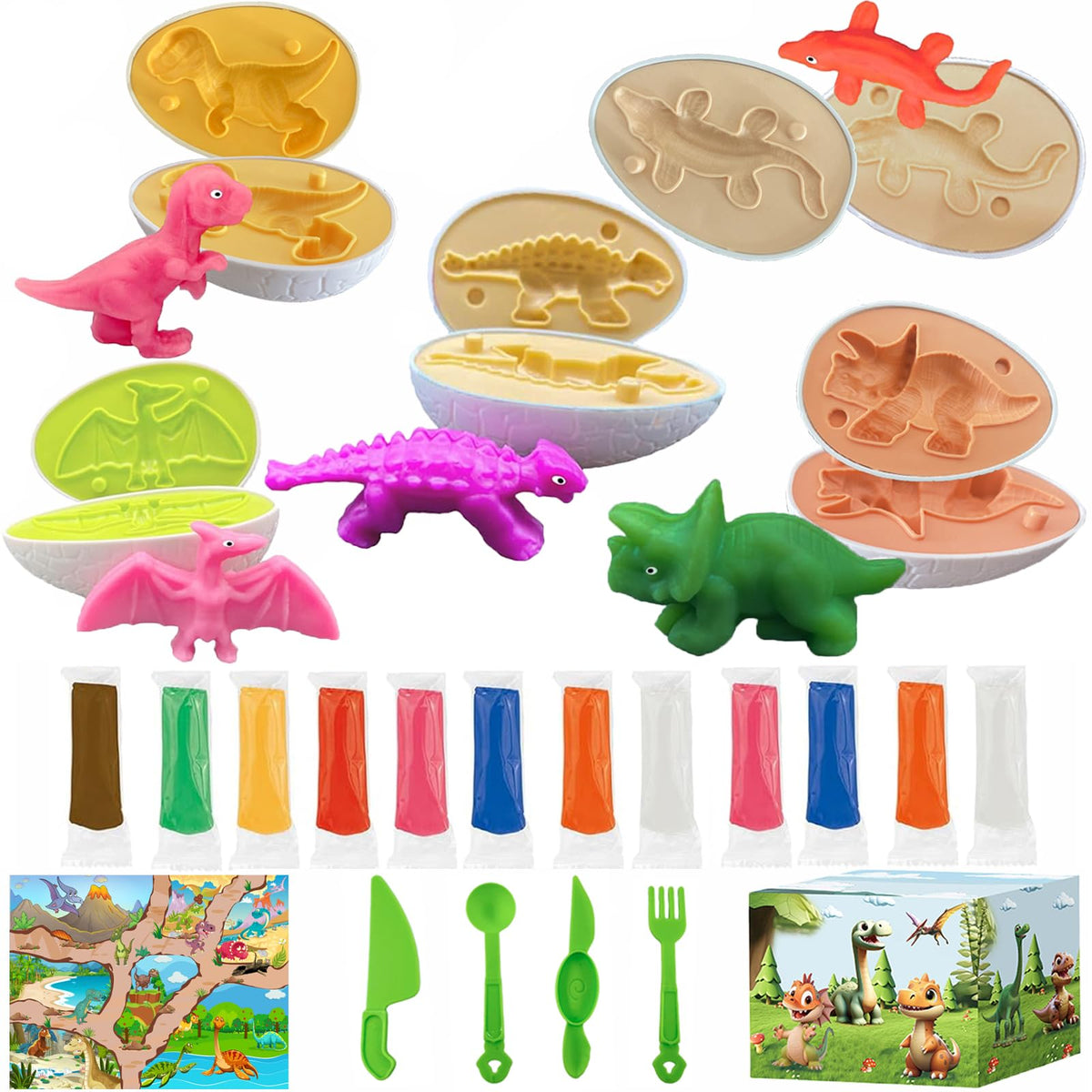 Iceacrin dinosaur eggs set; colorful molds enhance imaginative play and fine motor skills.