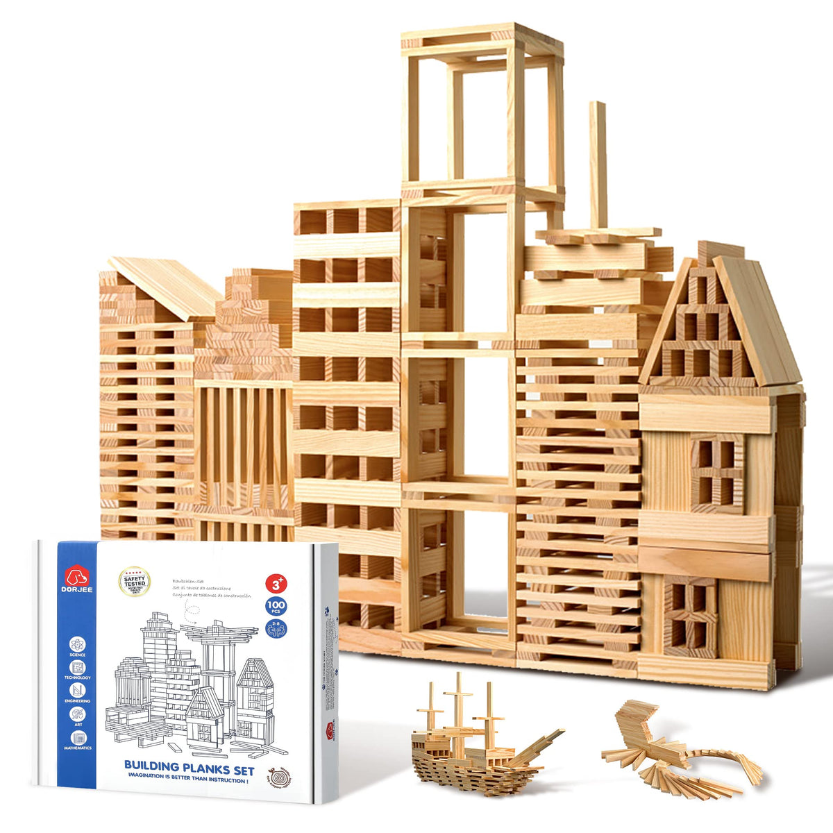 ICEKO KN classic wooden blocks with storage box for easy clean-up and play