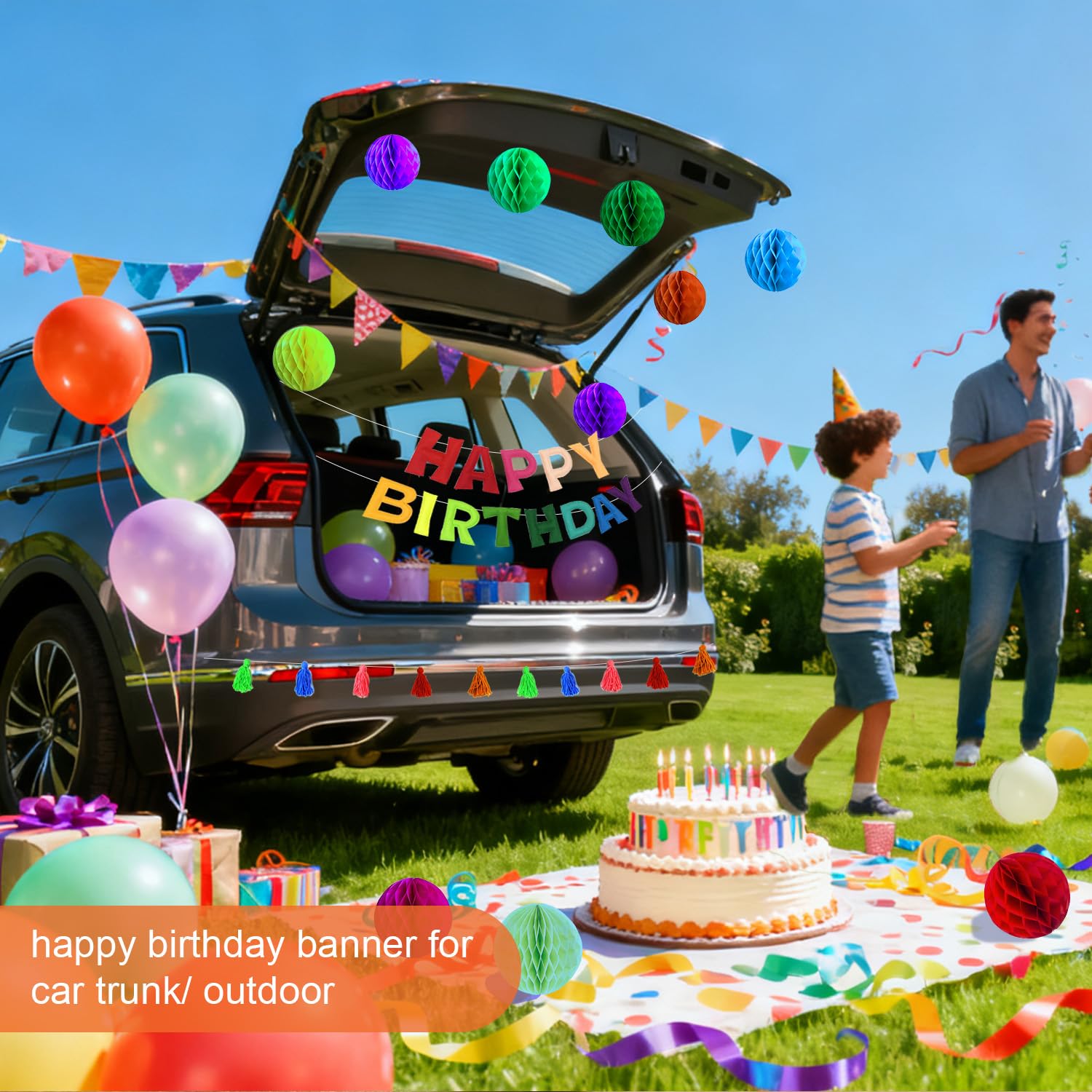 ICEXYK honeycomb paper balls add texture to birthday backdrop