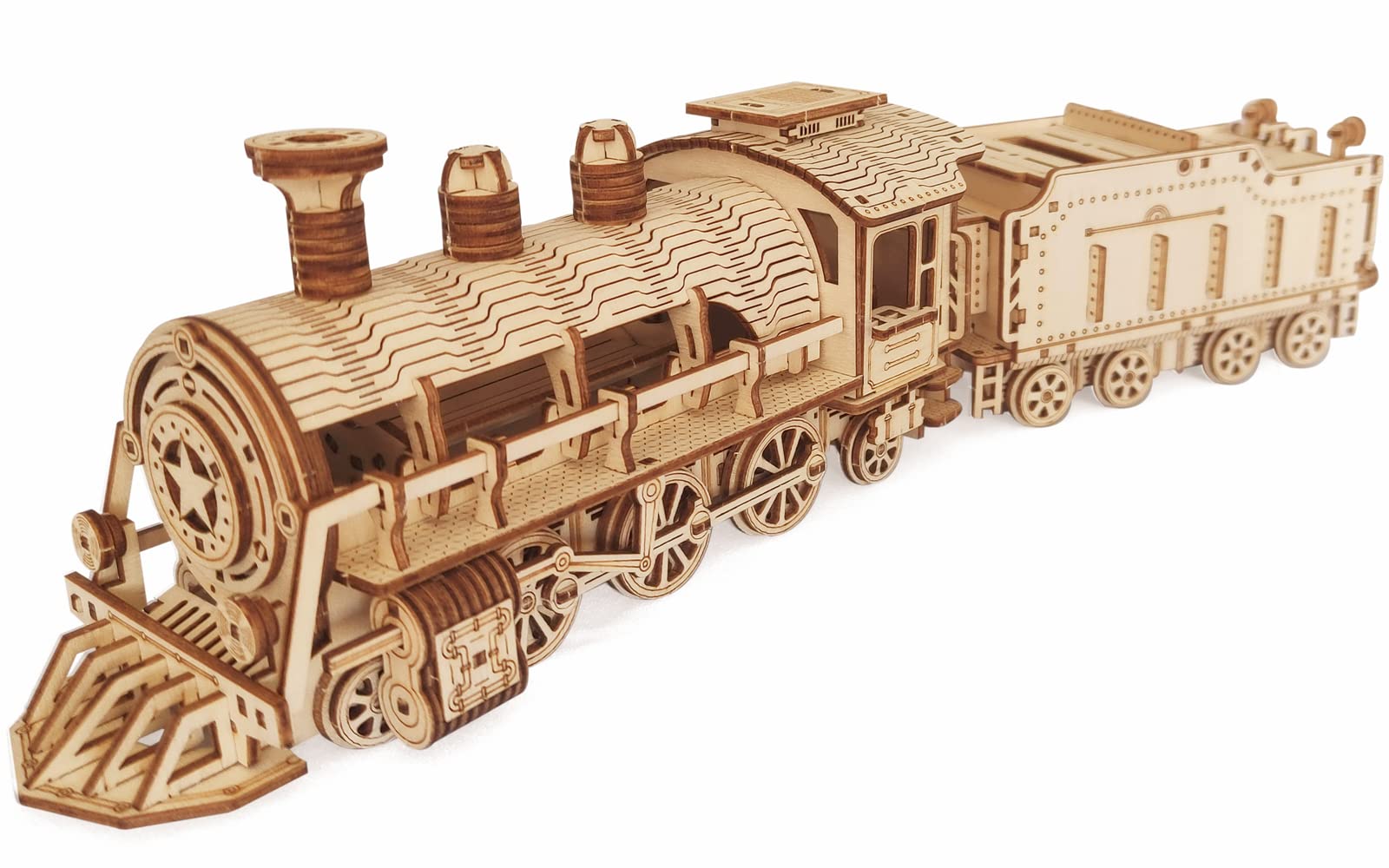 i-CHONY steam train assembled model with intricate wooden detail for display