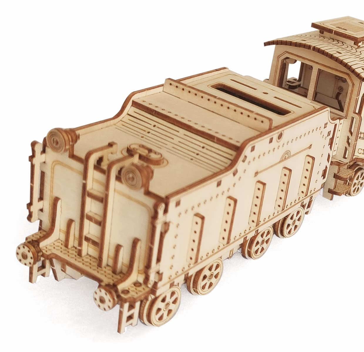i-CHONY steam-train-display-case ready-to-show wooden model on a shelf