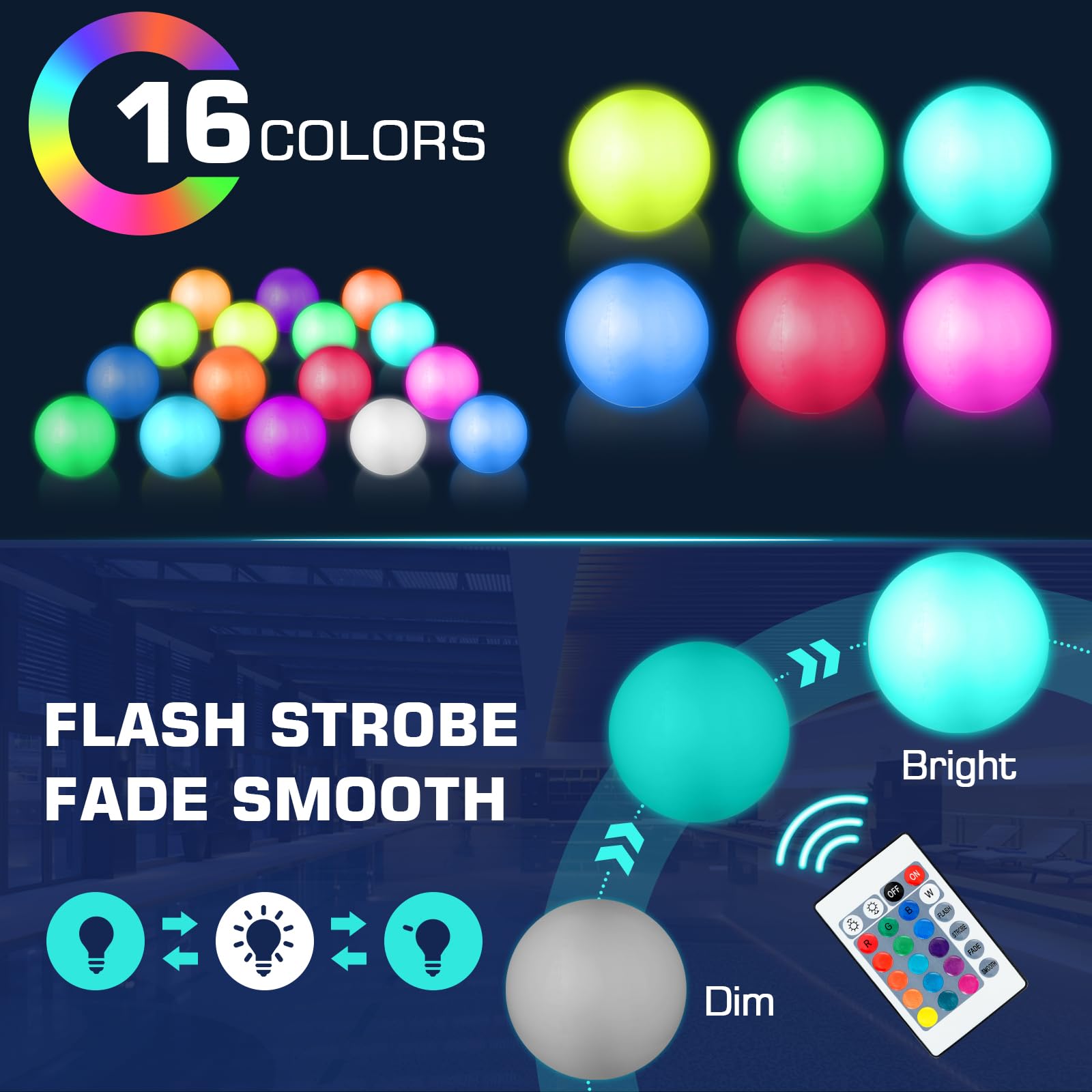 Icnice night glow pool ball lighting up evening pool gatherings.