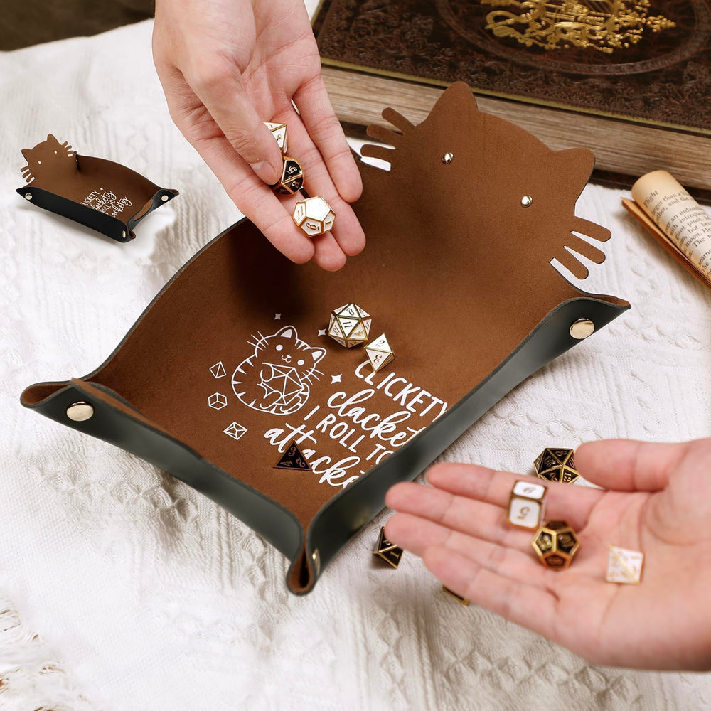 ICoDeesse cat dice tray on table during DND sessions.